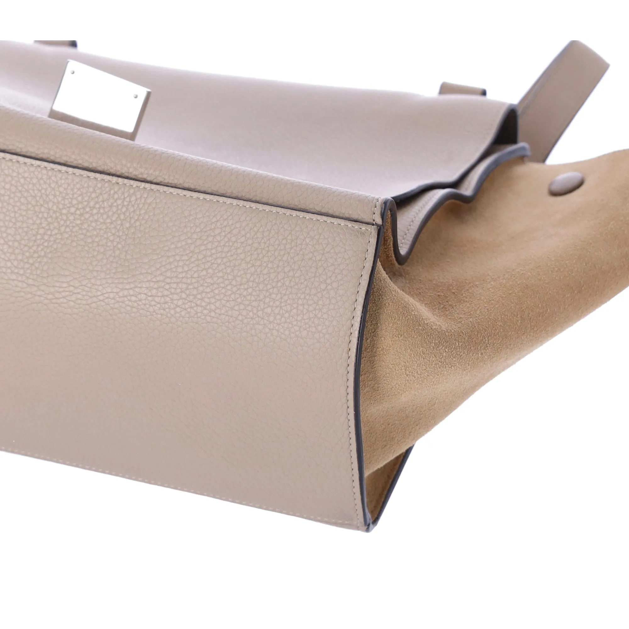 Celine Trapeze Convertible Satchel Crossbody Suede Leather Beige Silver Italy