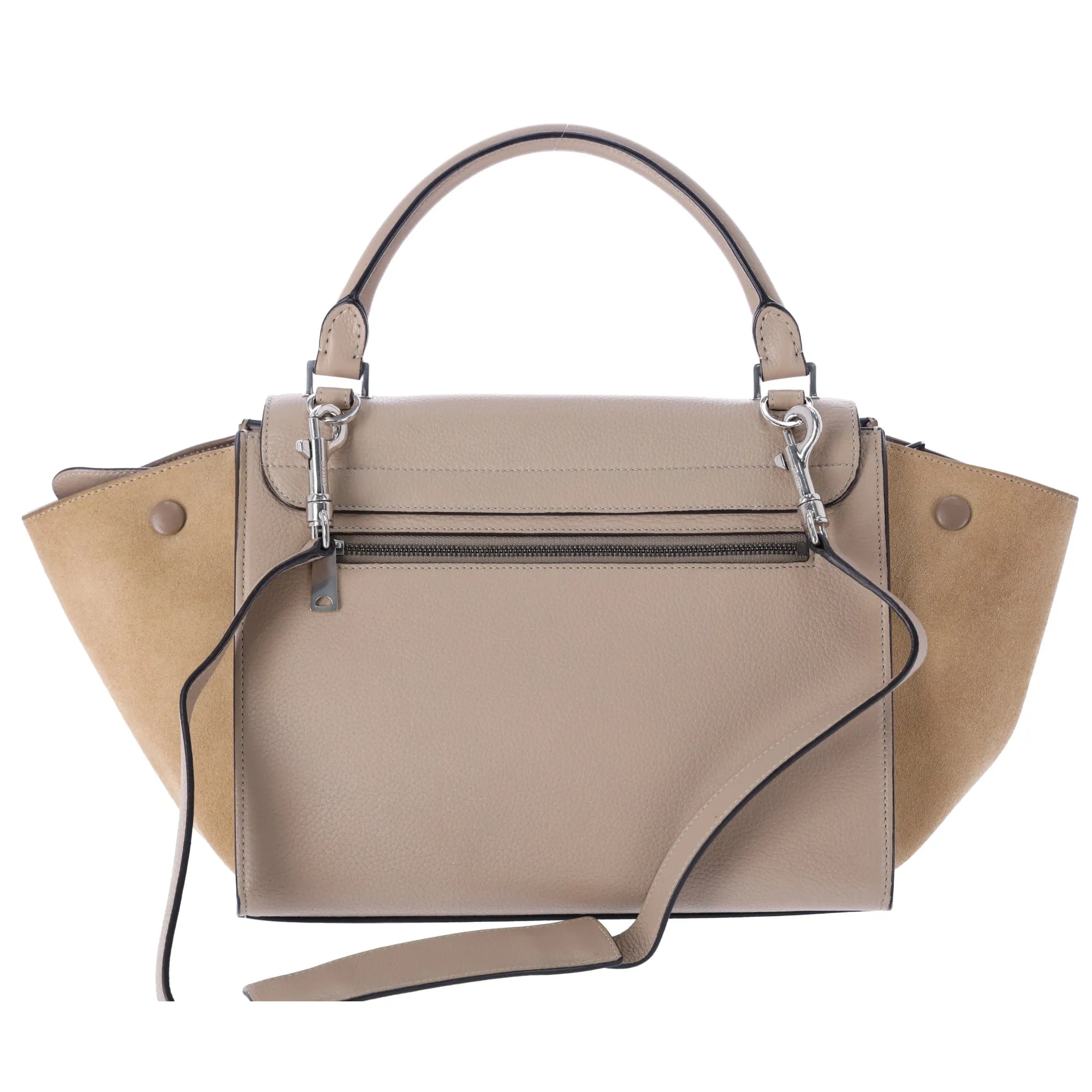 Celine Trapeze Convertible Satchel Crossbody Suede Leather Beige Silver Italy