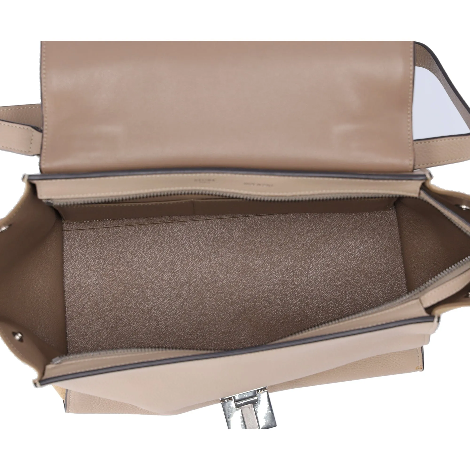 Celine Trapeze Convertible Satchel Crossbody Suede Leather Beige Silver Italy