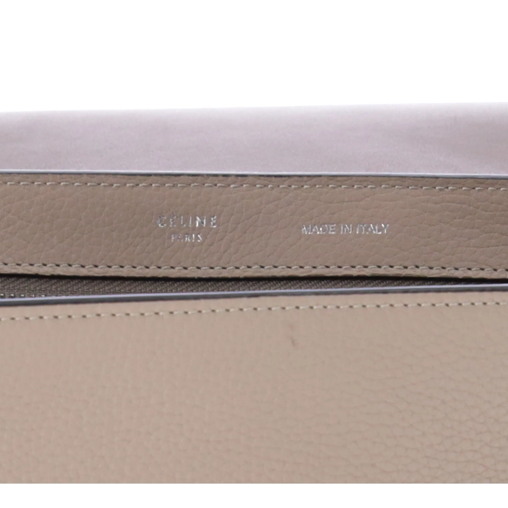Celine Trapeze Convertible Satchel Crossbody Suede Leather Beige Silver Italy