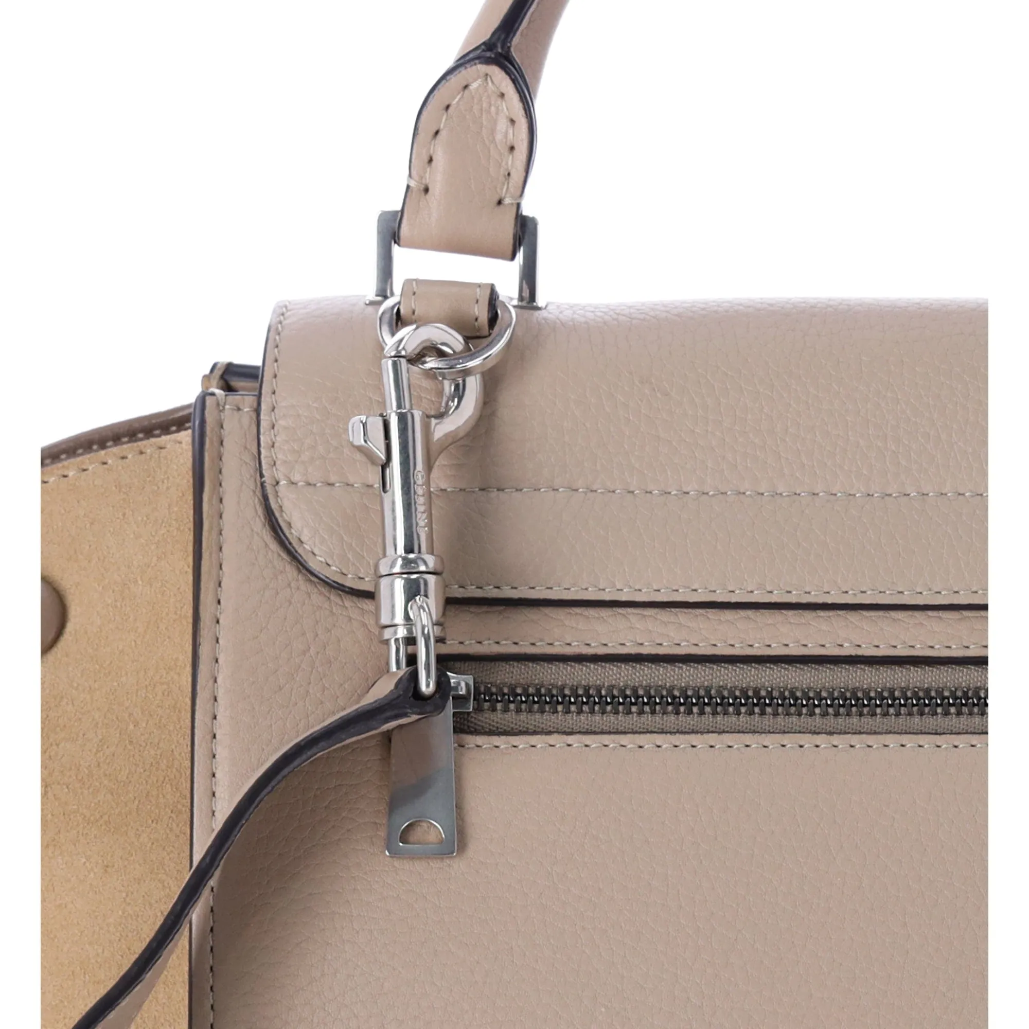 Celine Trapeze Convertible Satchel Crossbody Suede Leather Beige Silver Italy