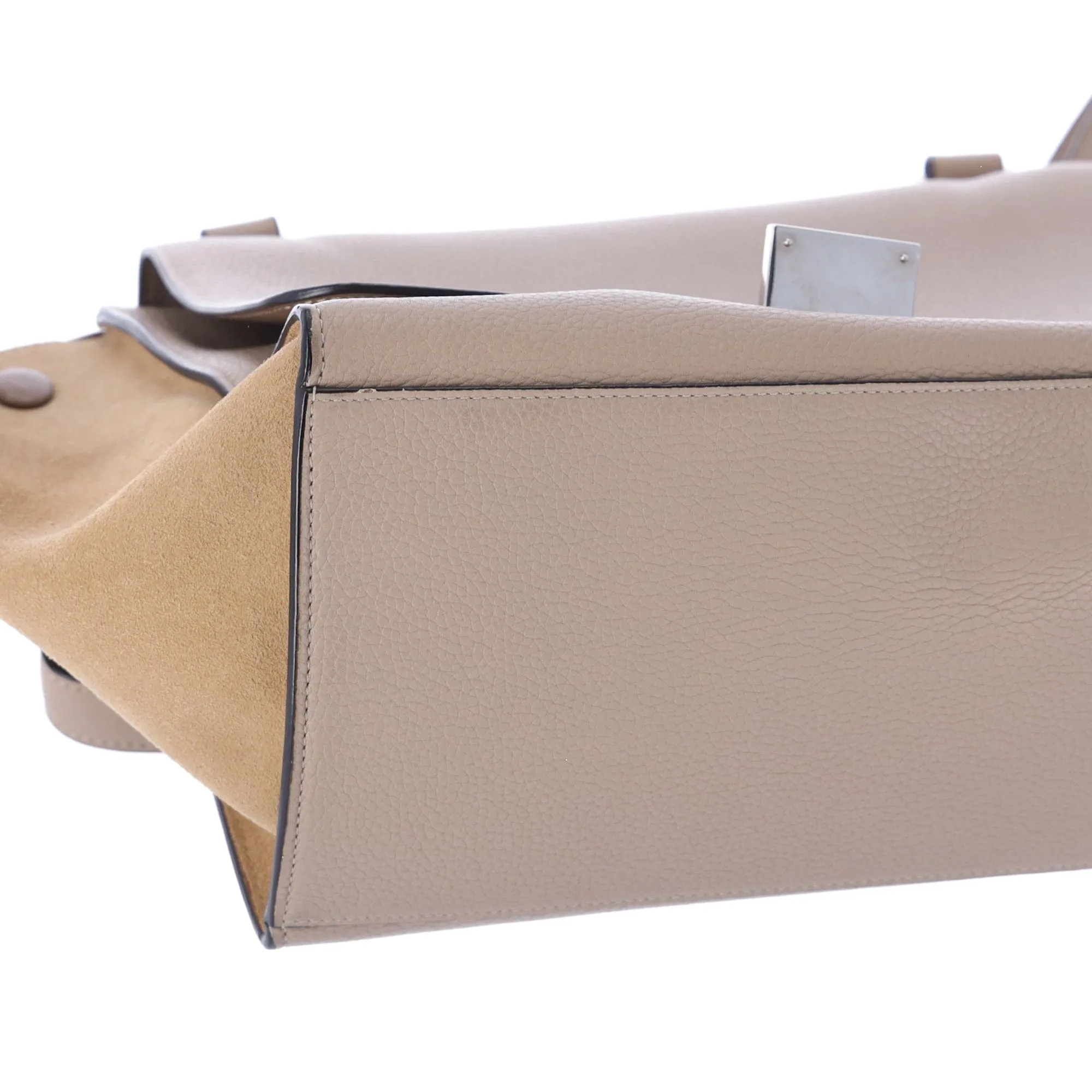 Celine Trapeze Convertible Satchel Crossbody Suede Leather Beige Silver Italy
