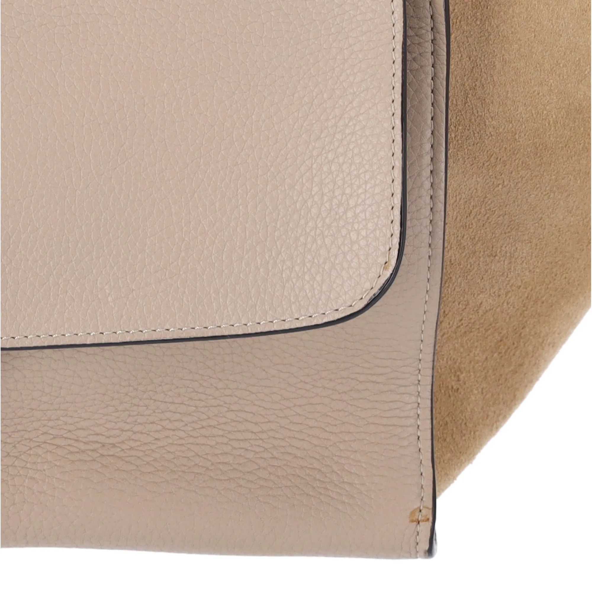 Celine Trapeze Convertible Satchel Crossbody Suede Leather Beige Silver Italy