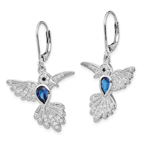 Cheryl M Sterling Silver Blue Hummingbird Leverback Earrings