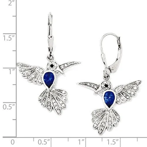 Cheryl M Sterling Silver Blue Hummingbird Leverback Earrings