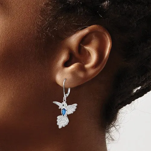 Cheryl M Sterling Silver Blue Hummingbird Leverback Earrings