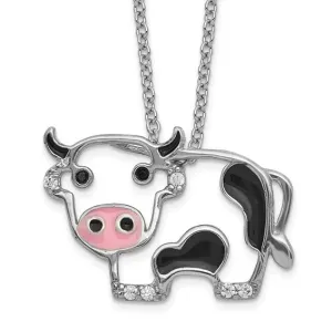 Cheryl M Sterling Silver CZ Enamel Cow Necklace