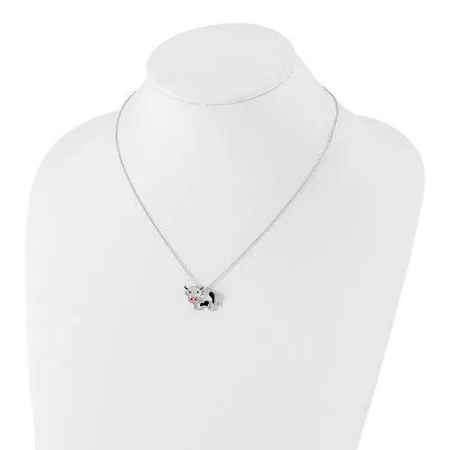 Cheryl M Sterling Silver CZ Enamel Cow Necklace