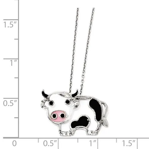 Cheryl M Sterling Silver CZ Enamel Cow Necklace