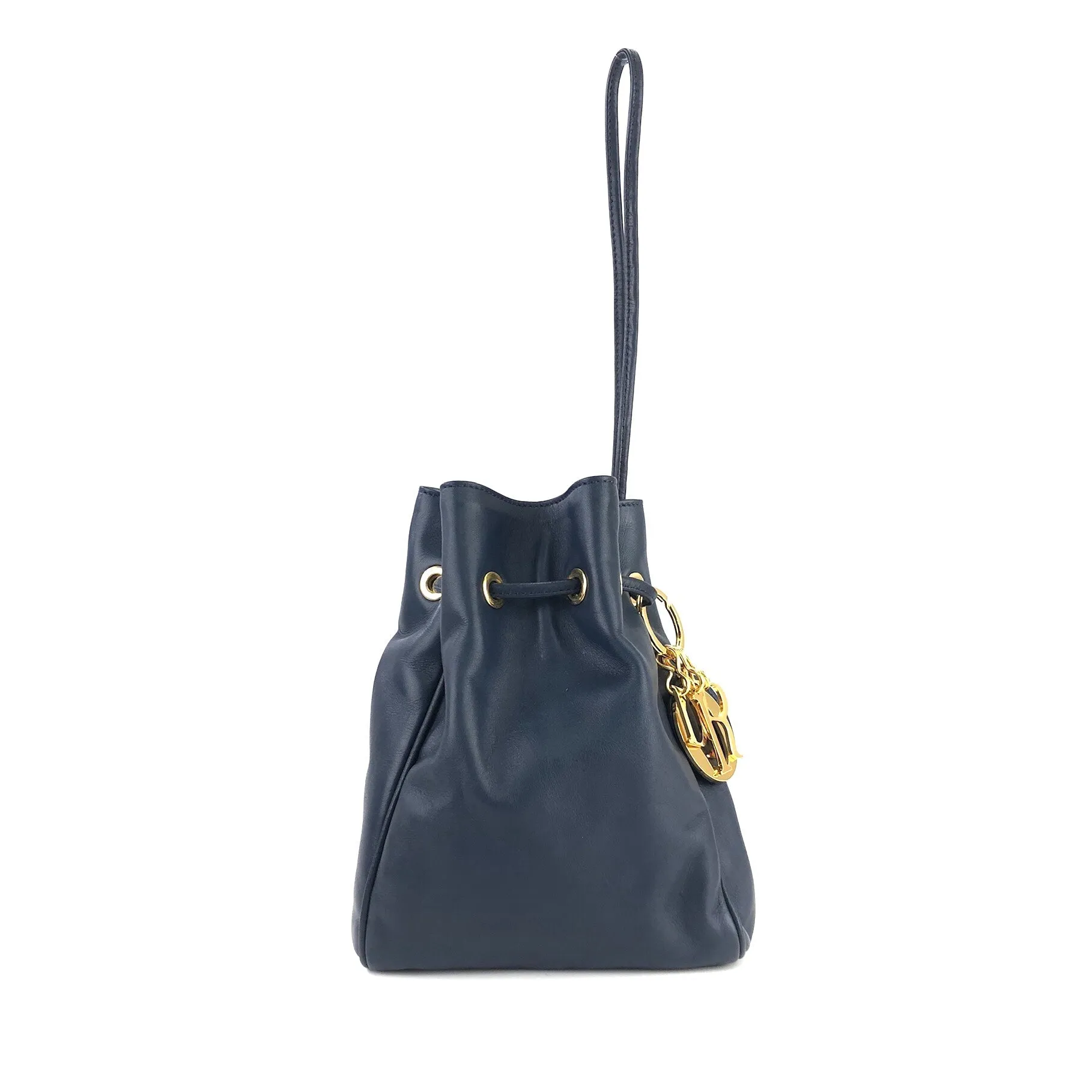 Christian Dior Drawstring Charm Mini Handbag Navy Vintage Old yruy88