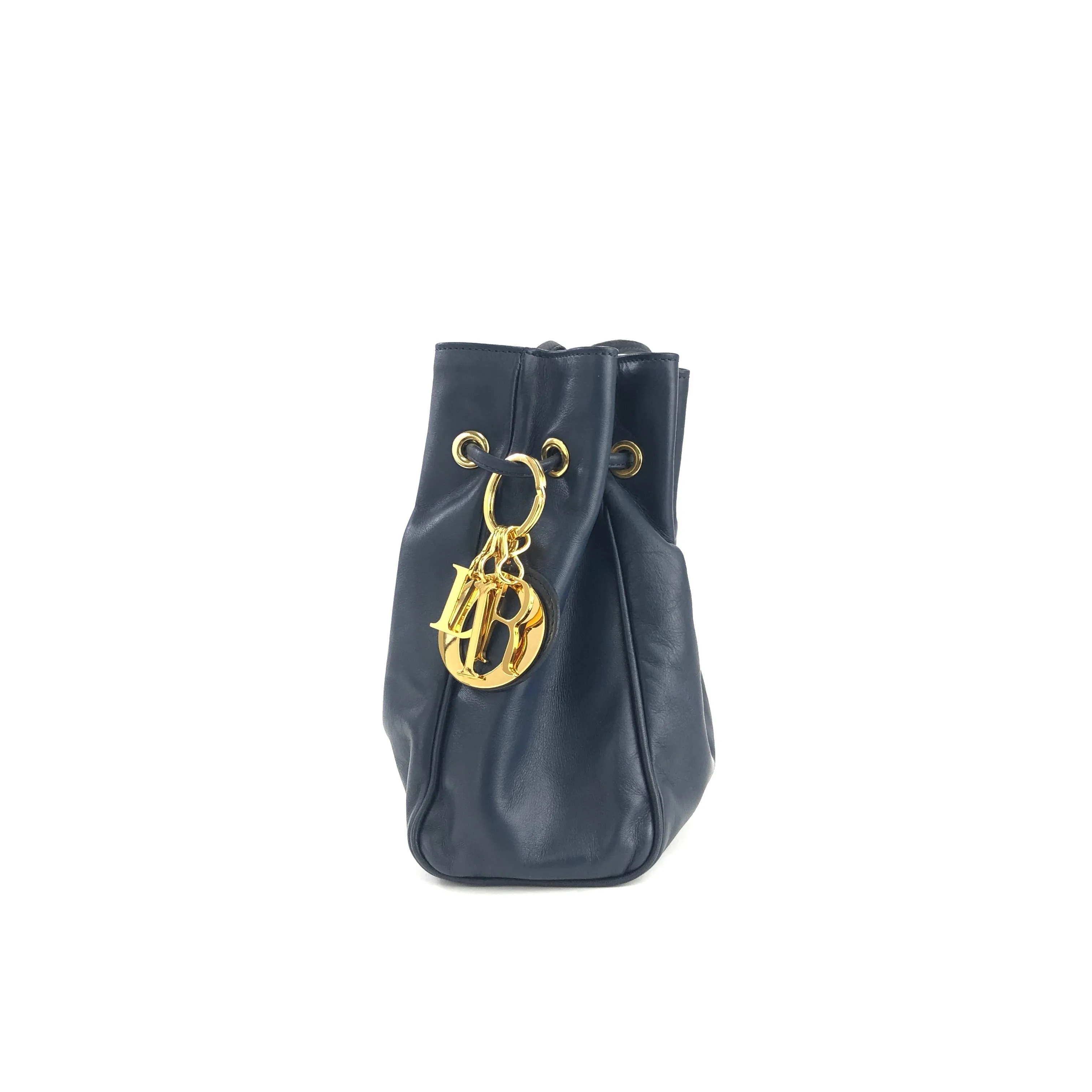 Christian Dior Drawstring Charm Mini Handbag Navy Vintage Old yruy88