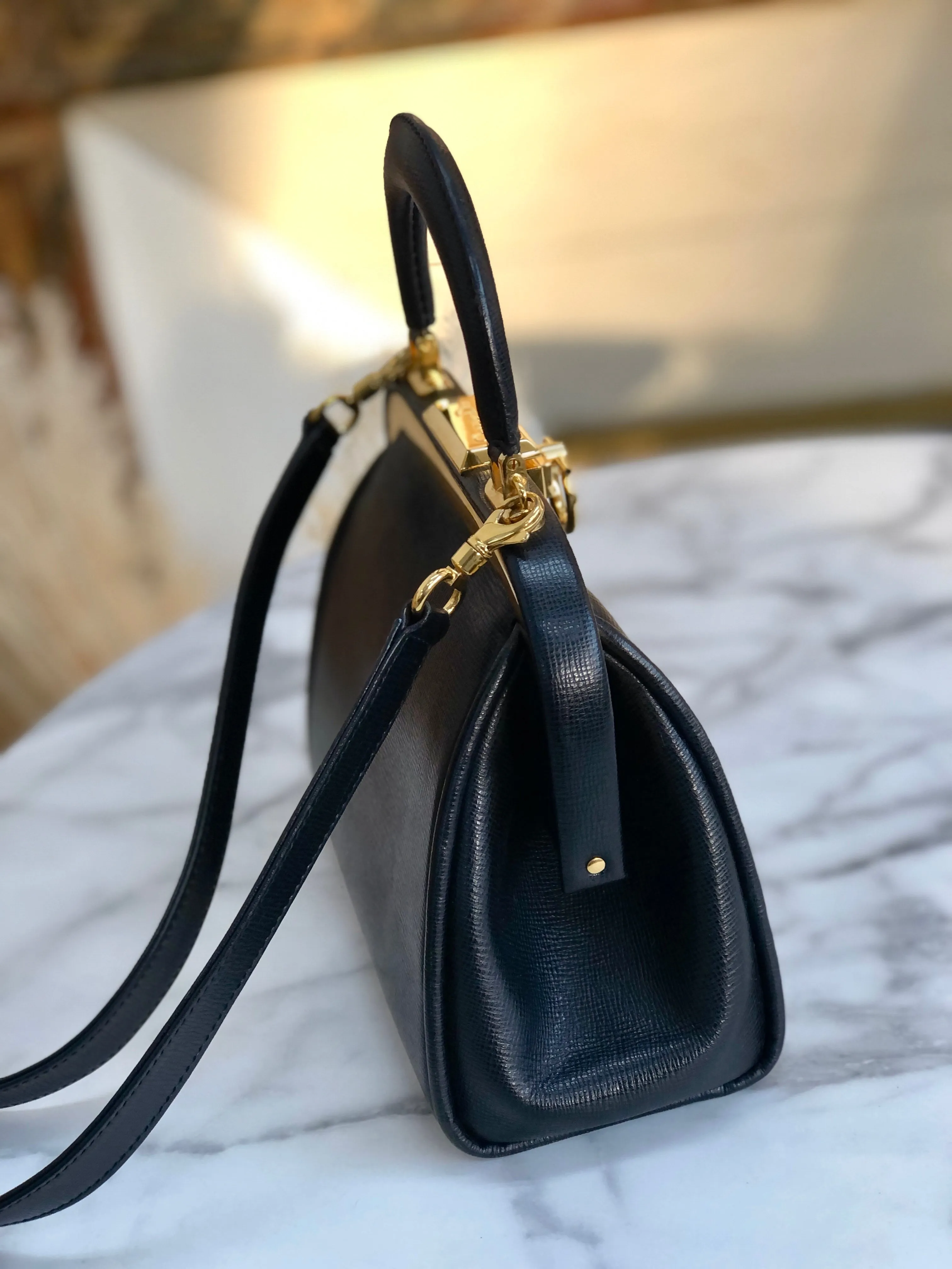 Christian Dior Gancini Clasp Handbag Shoulder bag Black Old Vintage bipezi