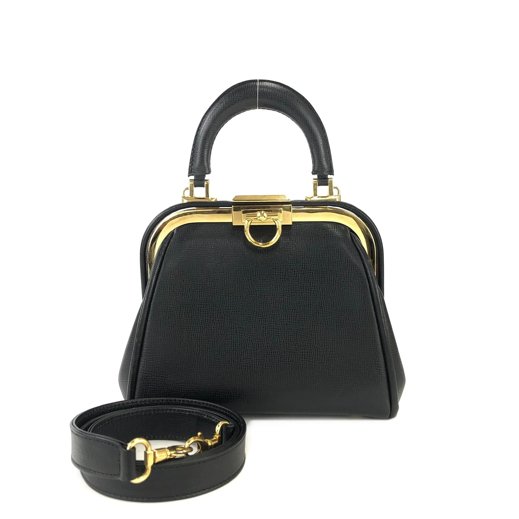 Christian Dior Gancini Clasp Handbag Shoulder bag Black Old Vintage bipezi