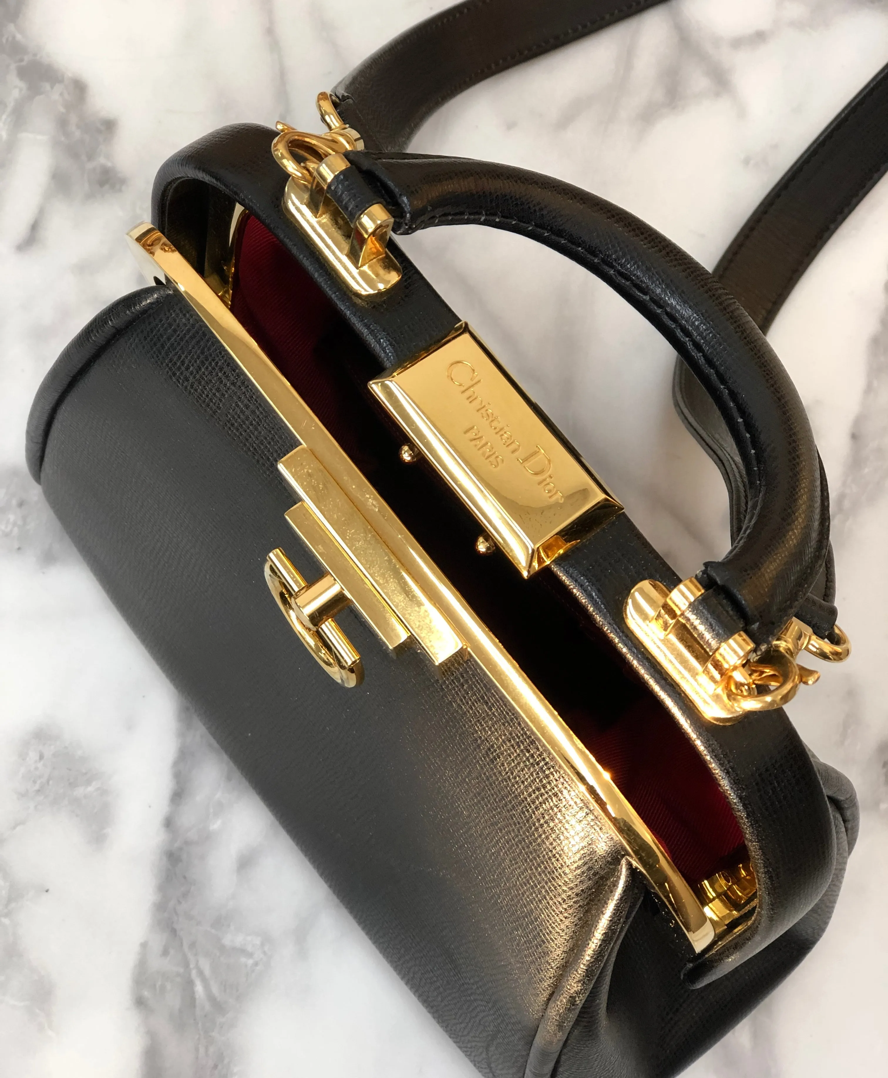 Christian Dior Gancini Clasp Handbag Shoulder bag Black Old Vintage bipezi