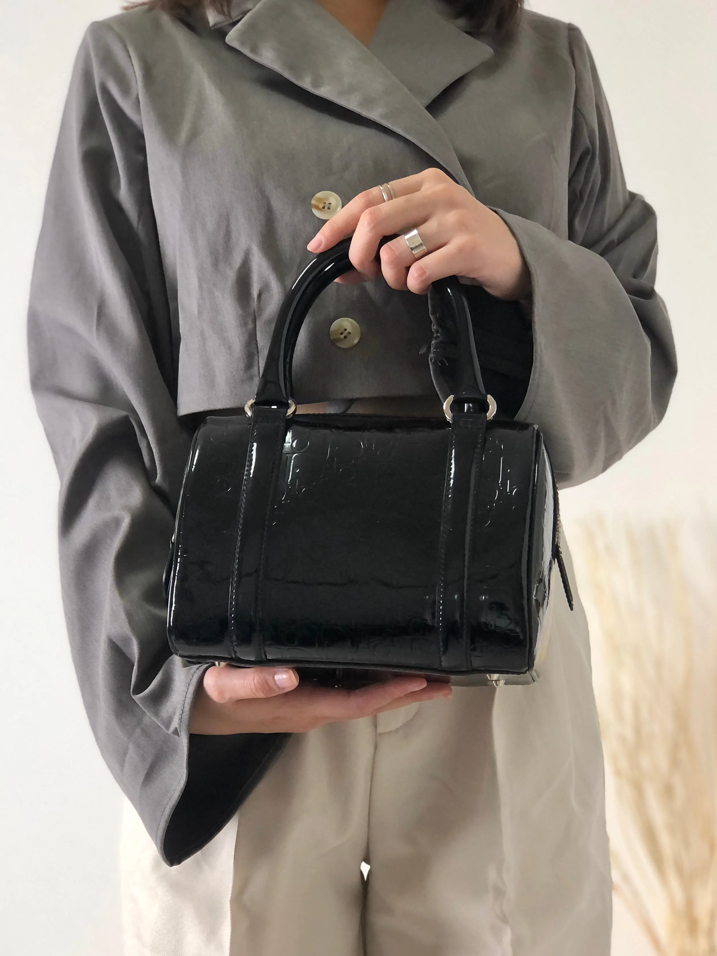 Christian Dior Trotter Patent Leather Handbag Boston bag Black Vintage ckzjdp