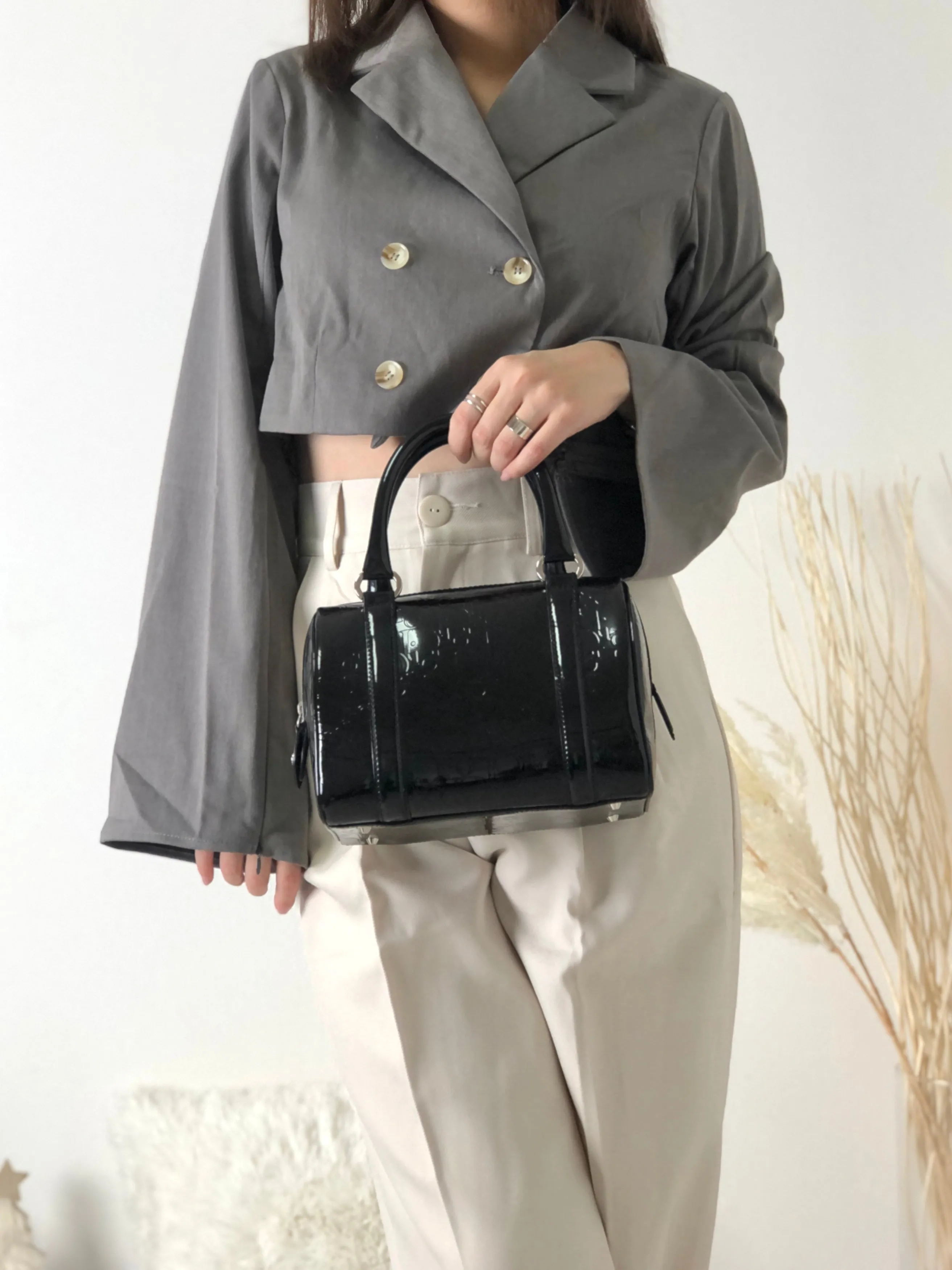 Christian Dior Trotter Patent Leather Handbag Boston bag Black Vintage ckzjdp