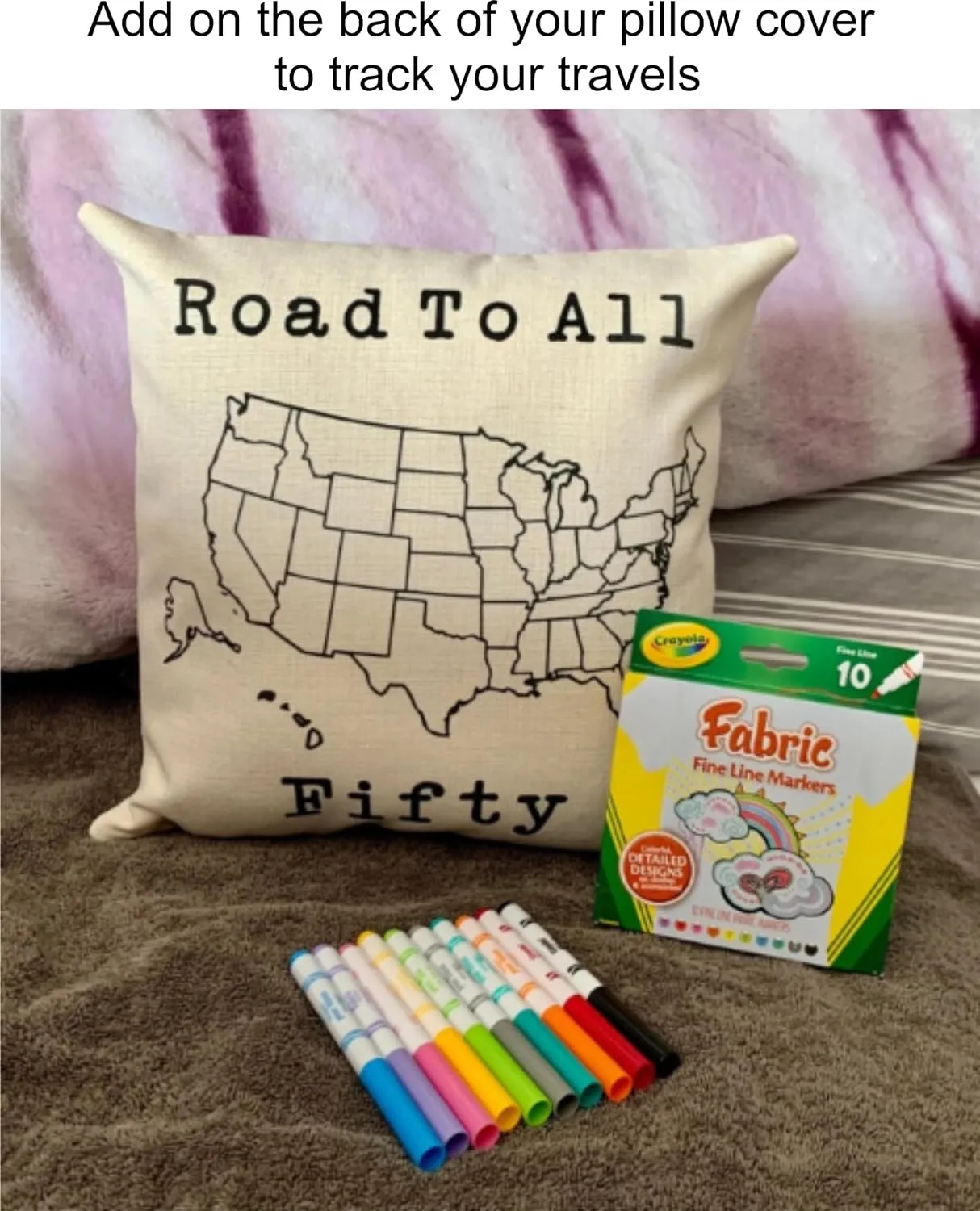 Class B Camper Van Decorative pillow cover - Making Memories Campsite pillow cover - Personalize camper gift - USA Travel Map Pillow Camping decor