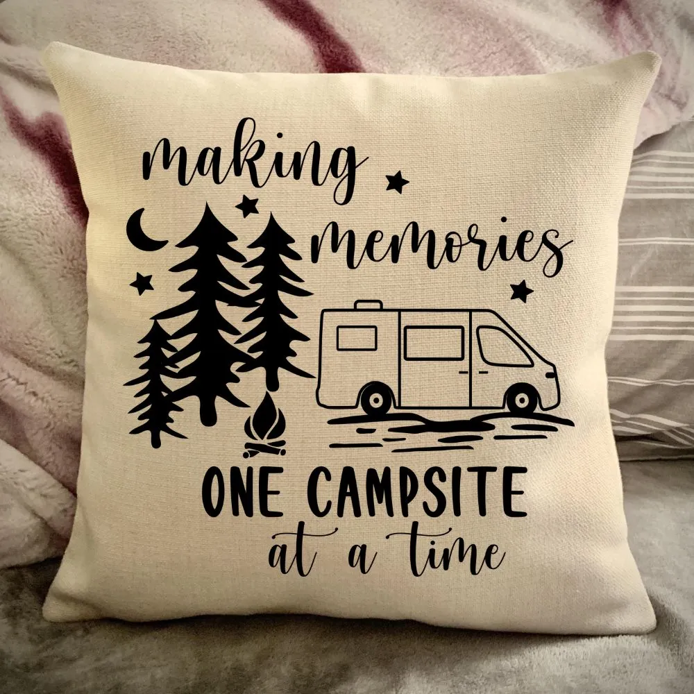 Class B Camper Van Decorative pillow cover - Making Memories Campsite pillow cover - Personalize camper gift - USA Travel Map Pillow Camping decor