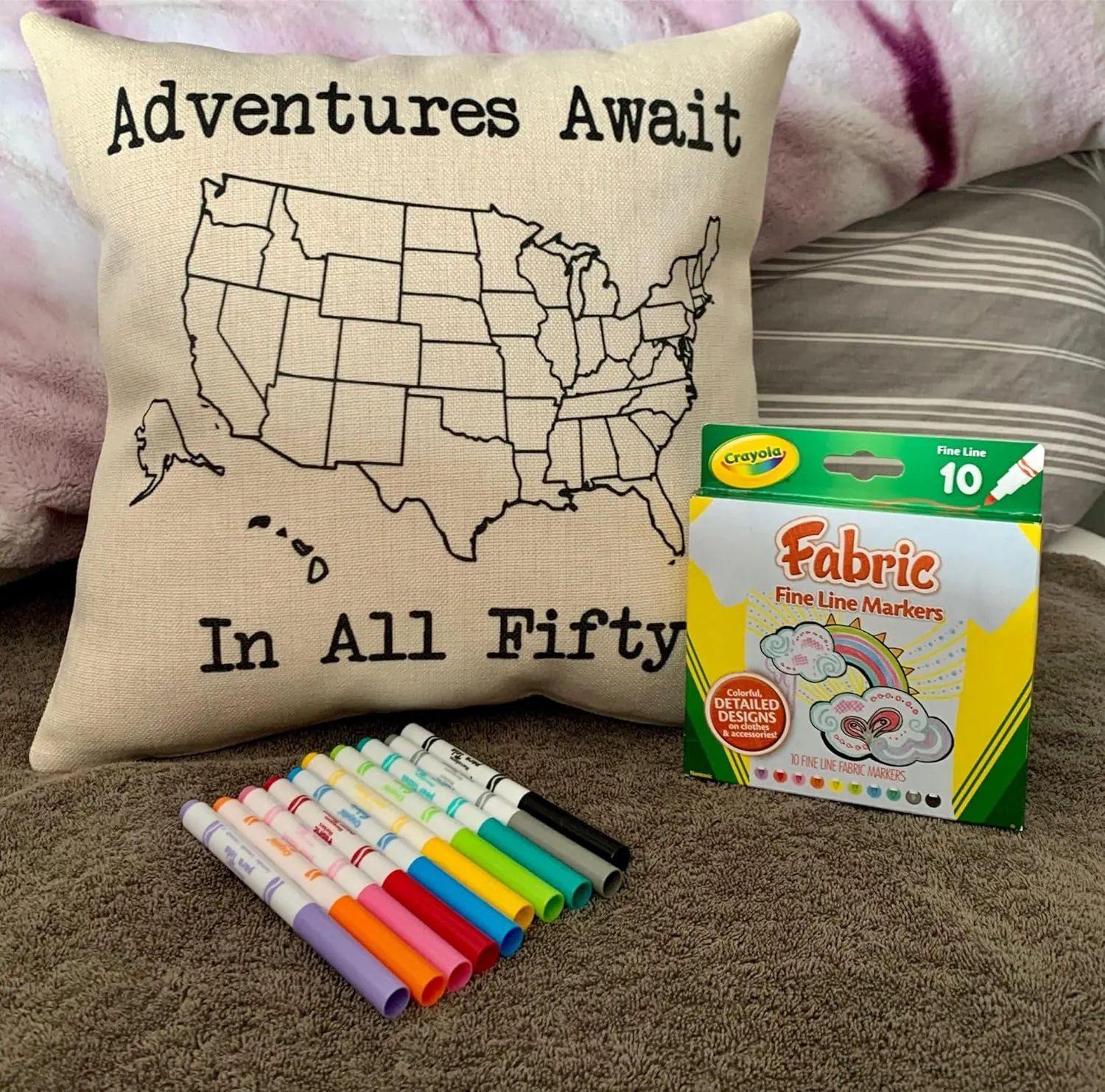 Class B Camper Van Decorative pillow cover - Making Memories Campsite pillow cover - Personalize camper gift - USA Travel Map Pillow Camping decor