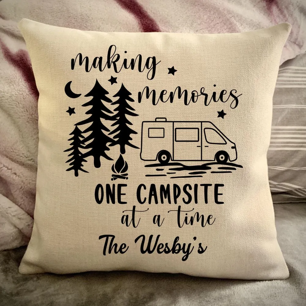 Class B Camper Van Decorative pillow cover - Making Memories Campsite pillow cover - Personalize camper gift - USA Travel Map Pillow Camping decor
