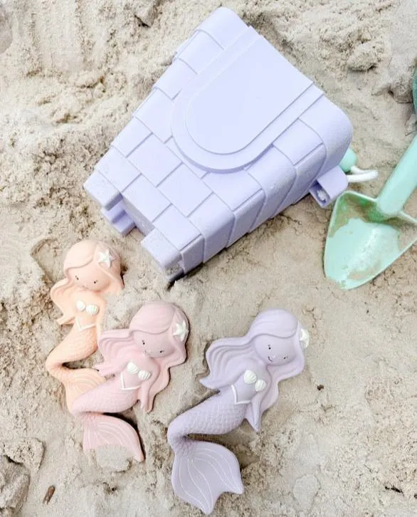 Clovelly Lilac Silicone Sand Castle Bucket with Mint Handle