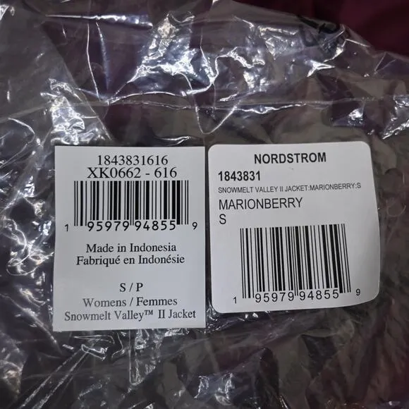 Columbia Womens S Snowmelt Valley II Water Resistant Jacket in Marionberry NEW