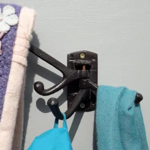 Compact Cast Iron Swivel/Swing 3 hook Coat Rack