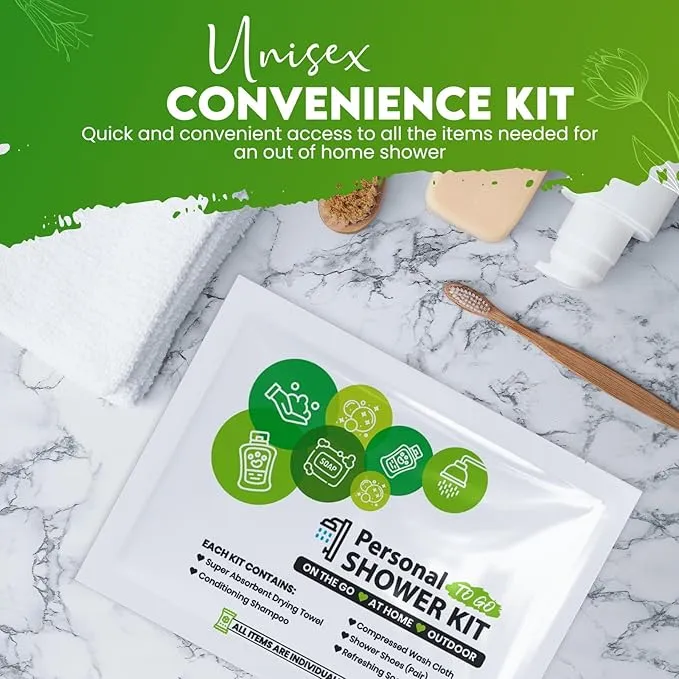 Compact Personal Shower Kit To-Go (Green) – Your Hygiene Companion for Travel, Gym, Camping | Shower on the Go | Shampoo, Soap, Towel. All in One (100)