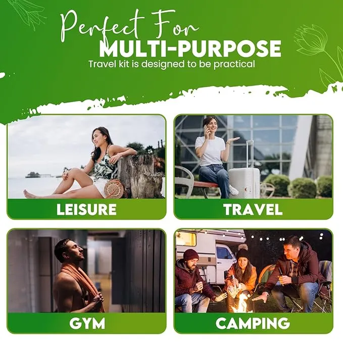 Compact Personal Shower Kit To-Go (Green) – Your Hygiene Companion for Travel, Gym, Camping | Shower on the Go | Shampoo, Soap, Towel. All in One (100)