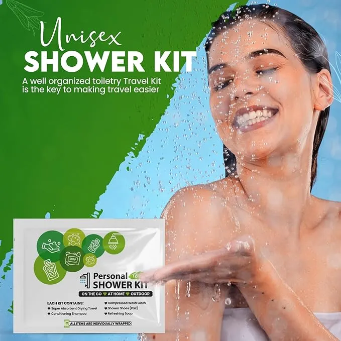 Compact Personal Shower Kit To-Go (Green) – Your Hygiene Companion for Travel, Gym, Camping | Shower on the Go | Shampoo, Soap, Towel. All in One (100)
