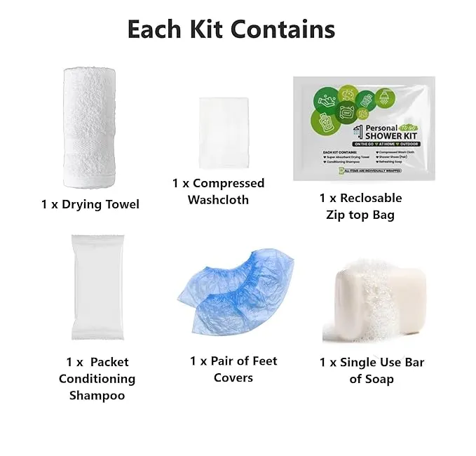 Compact Personal Shower Kit To-Go (Green) – Your Hygiene Companion for Travel, Gym, Camping | Shower on the Go | Shampoo, Soap, Towel. All in One (100)