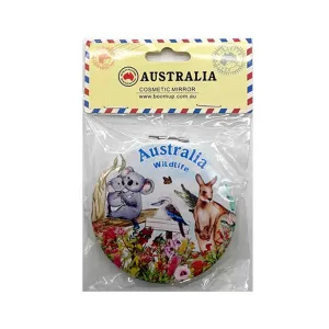 Cosmetic Mirror Round Australia Wildlife Blue