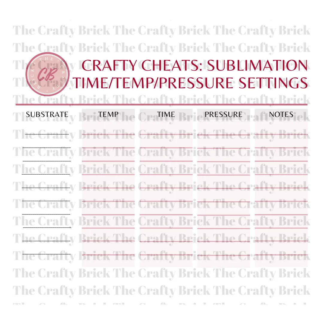 Crafty Cheats: Sublimation Time/Temp/Pressure Settings