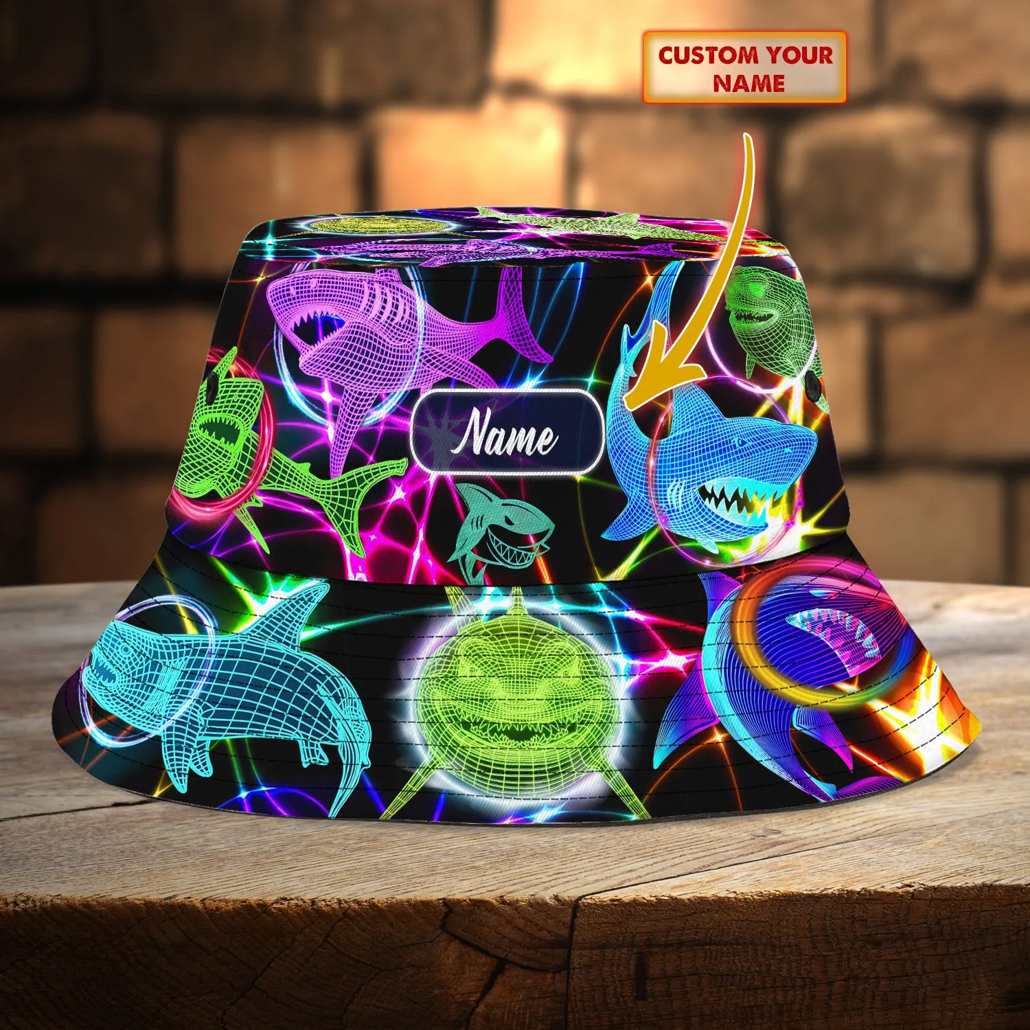 Custom Bucket Hat - Shark Neon - Loop - Nt168 - Ct092