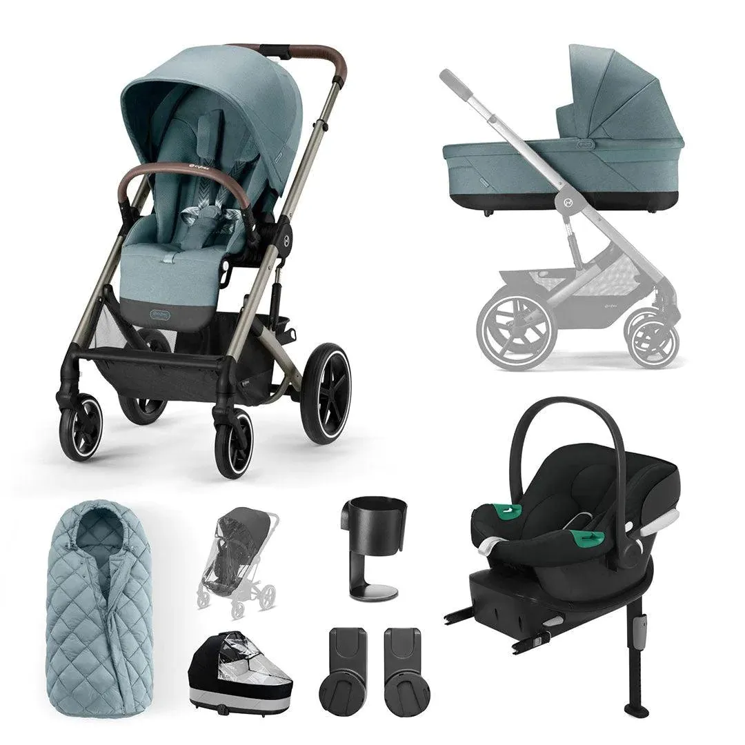 Cybex Balios S Lux Bundle with Aton B2 Car Seat & Base - Sky Blue/Taupe Frame
