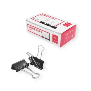 Deli Foldback Binder Clips  19mm (12pc) In Box Black