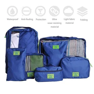 Deluxe 7-Piece Water-Resistant Travel Bags and Luggage Organizer Set - Assorted Colors