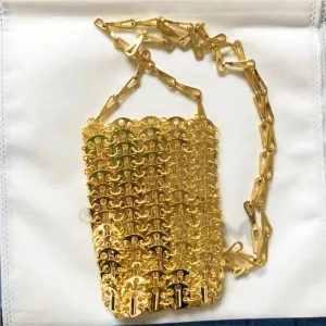 Designer Silver Metal Sequins Diamond Woven Bag