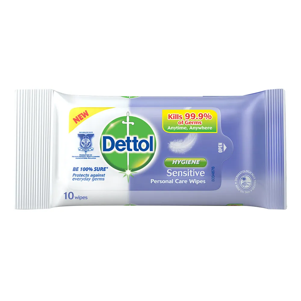Dettol Wipes Sensitive 15s - Disposable Cleansing Wipes for Sensitive Skin