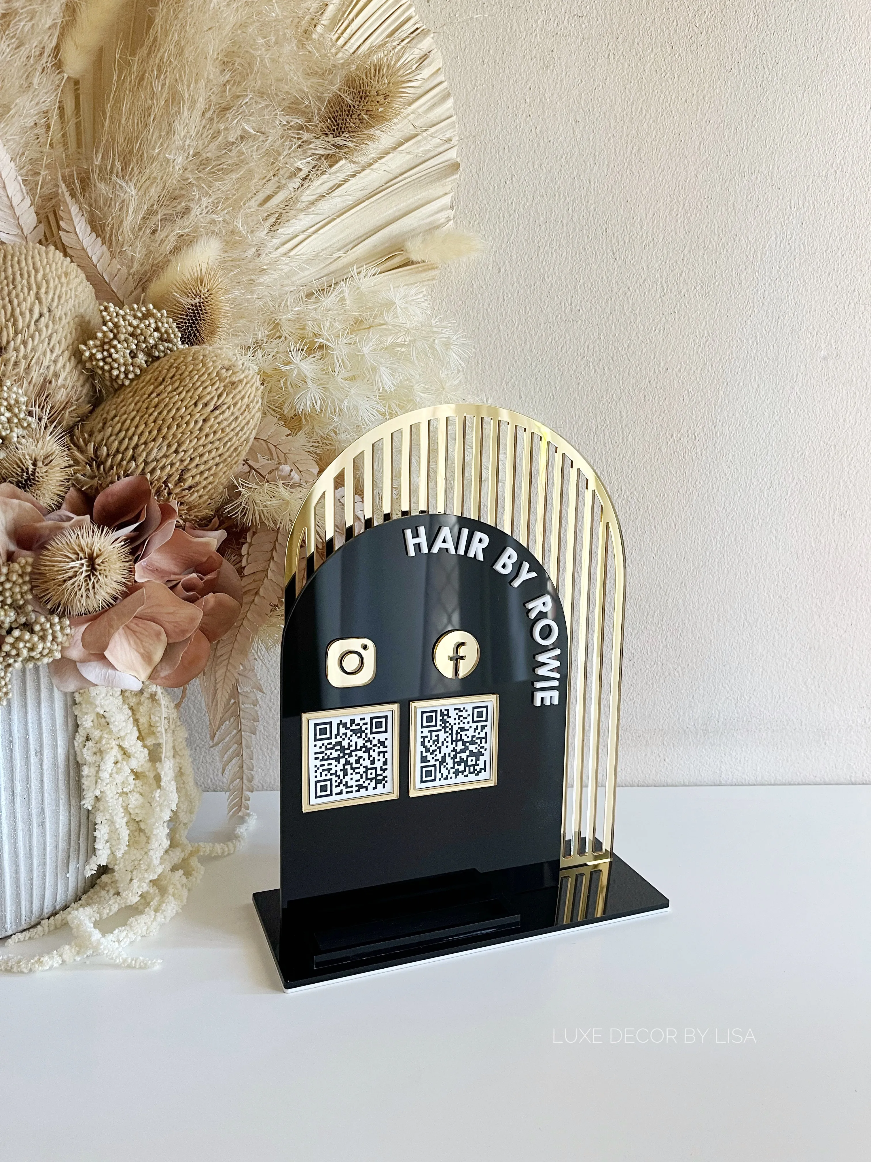 Double Arched Business Name, QRS   Business Cards Sign