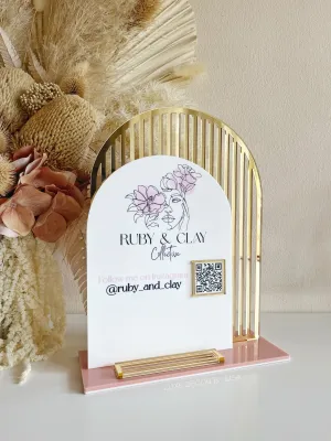 Double Arched Logo, QR   Business Cards Printed Sign