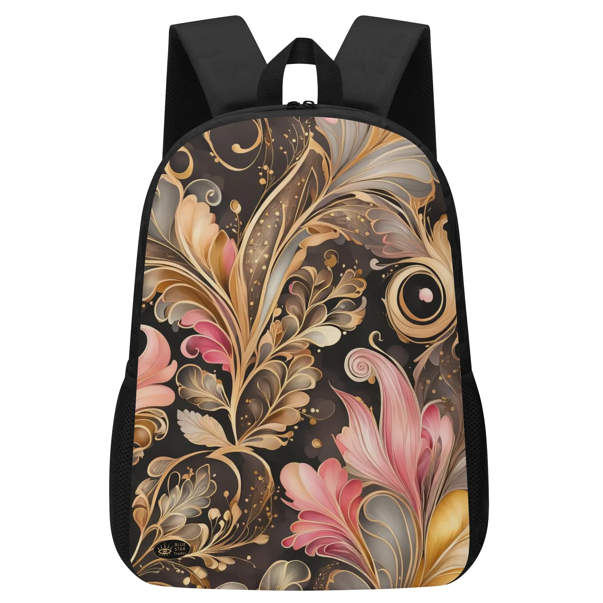 Elegant Pink Floral Feather 17 Inch Laptop Backpack