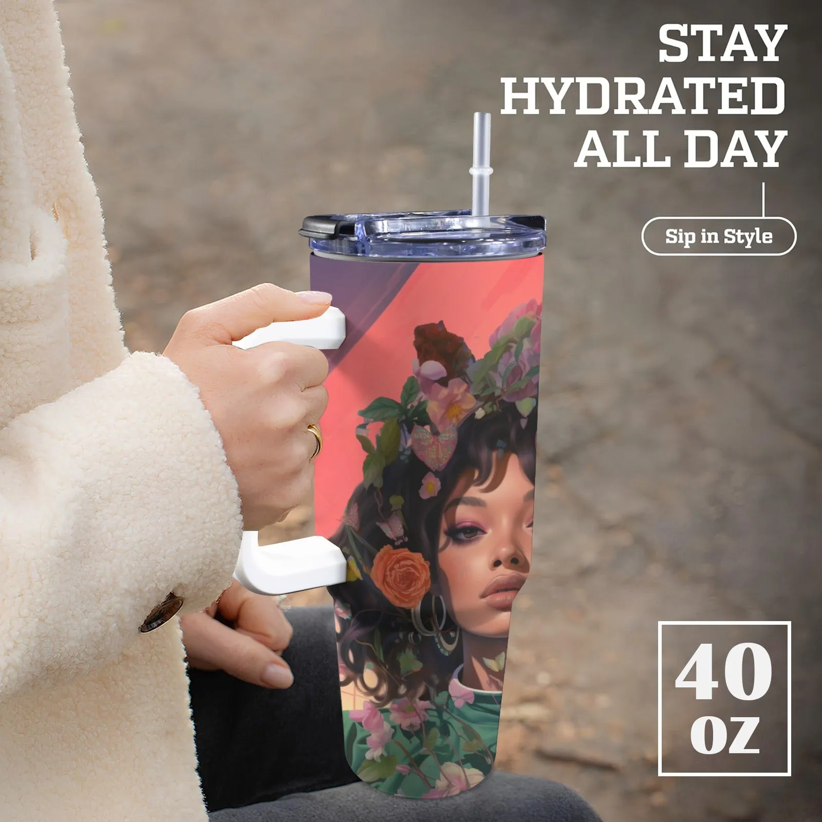 Elevated Leaf Tumbler 40oz Tumbler with Handle