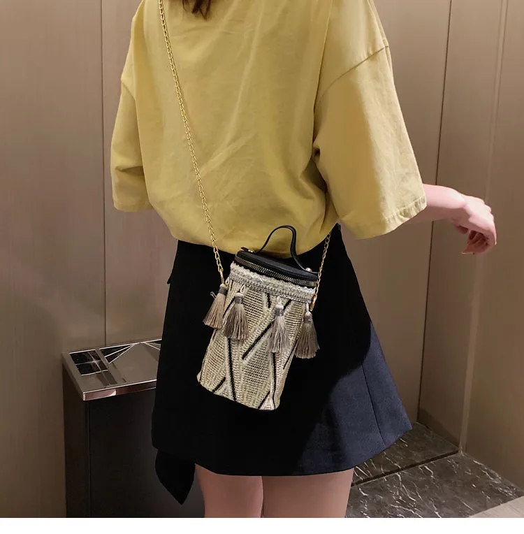 Fashion Bag Trend Chain Bucket Bag Hand Bag Shoulder Bag Girl National Wind Messenger Bag