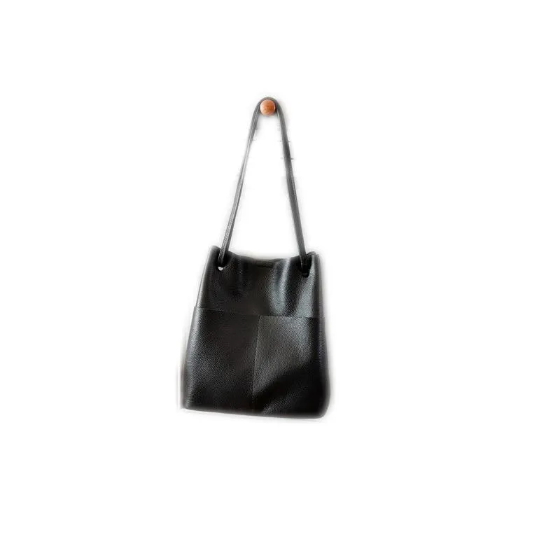 Fashion Womens Khaki Leather Tote Bag Vertical Coffee Shoulder Tote Bag Bucket Tote For Women