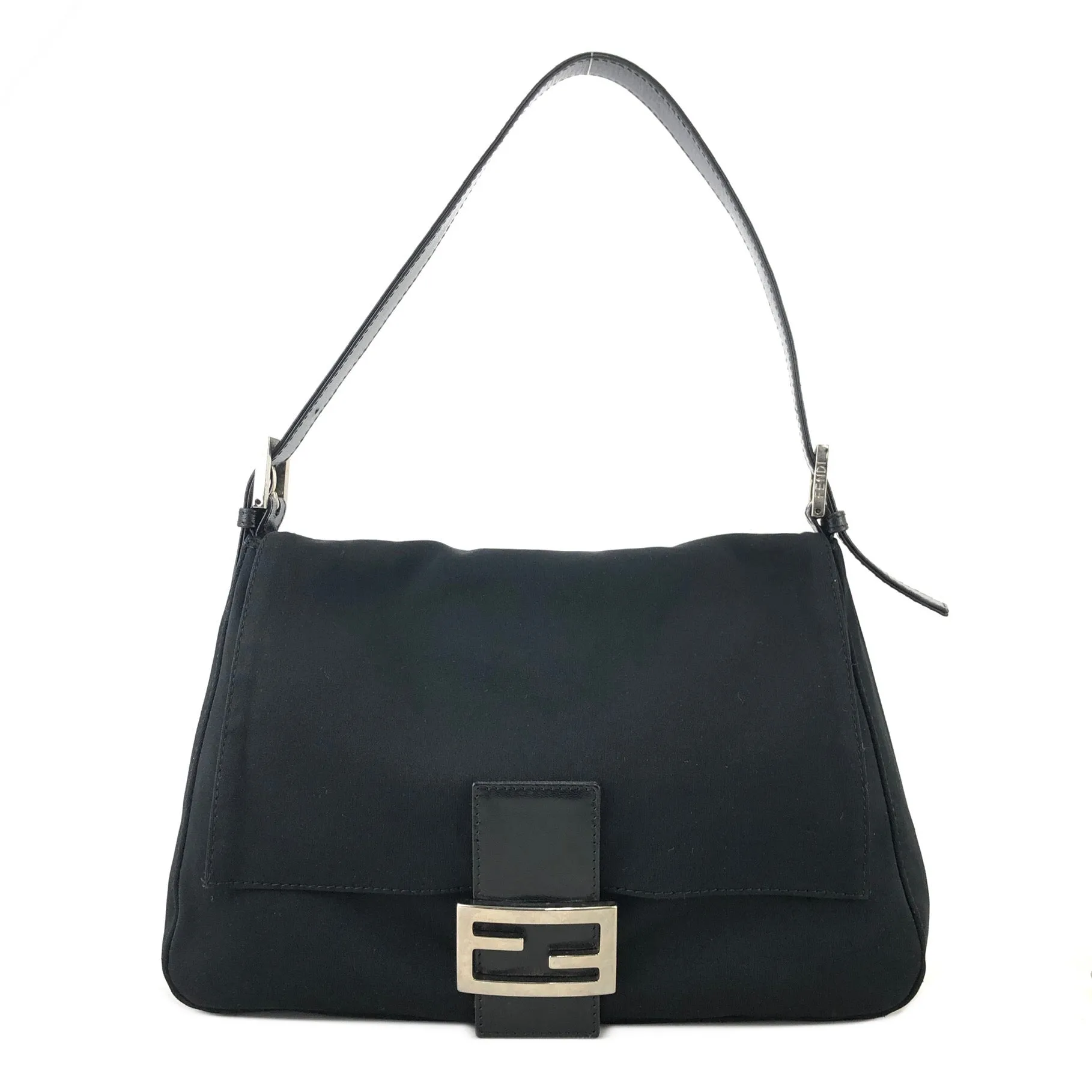 FENDI Mamma Baguette Nylon Handbag Shoulder bag Black Vintage 22vw8e