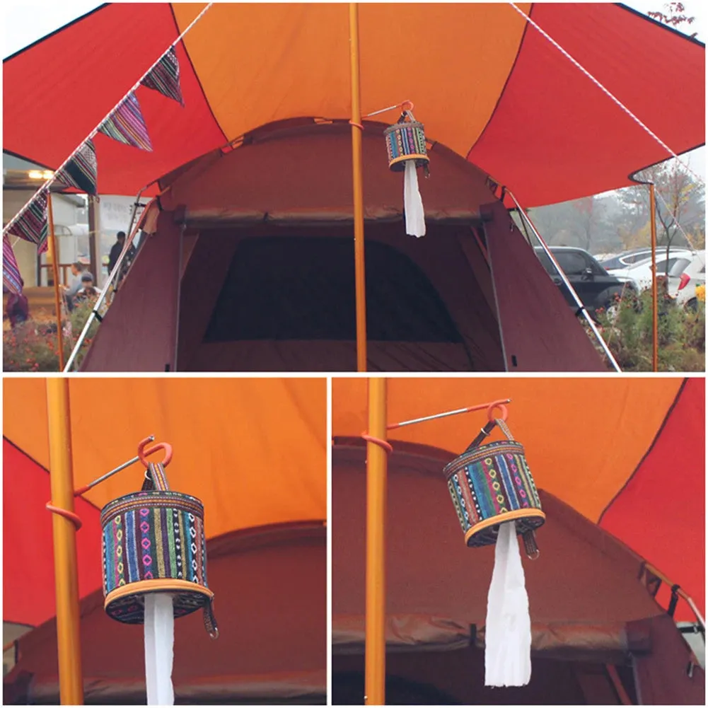 Foldable Ethnic Style Hanging Camping Toilet Paper Holder - Portable and Stylish Outdoor Storage Box for Camping and Hiking