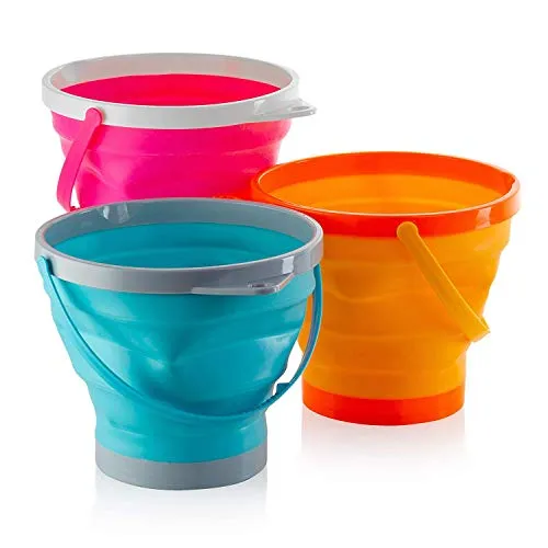 Foldable Pail Bucket Collapsible Buckets Multi Purpose for Beach, Camping Gear Water and Food Jug, Dog Bowls, Cats, Dogs and Puppys, Camping and Fishing Tub, (Half Gallon)