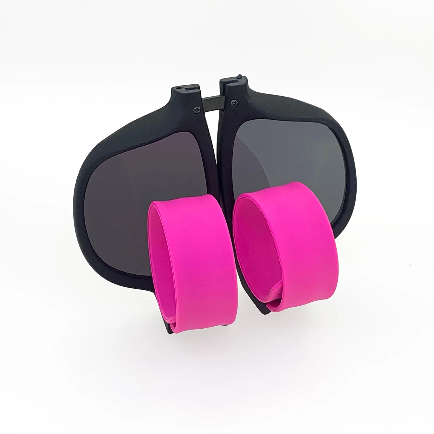 Folding Sunglasses with Slap Bracelet Arms - PINK ARMS / POLARIZED LENSES