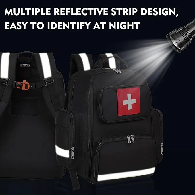 Gatycallaty First Aid Backpack Medical Emt First Responder Bag Empty Ems Emergency Home Health Hiking Trauma Travel Camping (black, Large)
